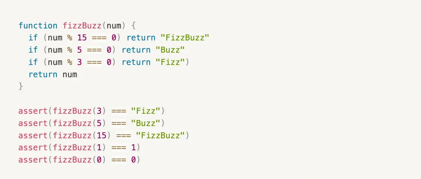 Simple FizzBuzz implementation and assertion codes